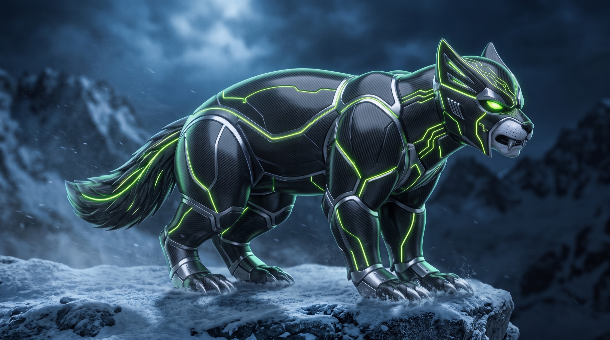 The Wolverinu on a rock above the valley at night